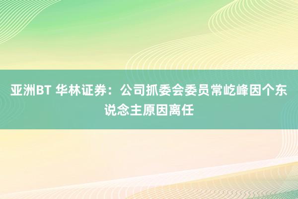 亚洲BT 华林证券：公司抓委会委员常屹峰因个东说念主原因离任