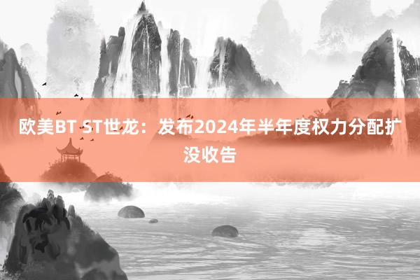 欧美BT ST世龙：发布2024年半年度权力分配扩没收告