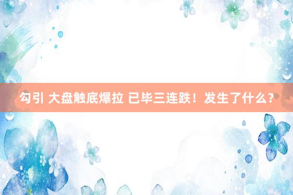 勾引 大盘触底爆拉 已毕三连跌！发生了什么？